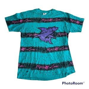 RARE MAUI and SONS Shark Design Surf T-shirt Sz XL MADE in USA VTG 90's
